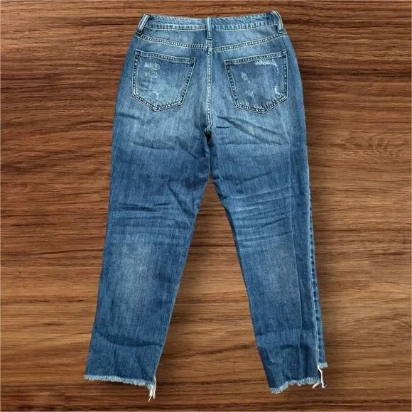 Fashion Nova Blue Boyfriend Jeans with Distressed Details - Picture 2 of 5